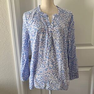 Talbots Petite Black Label Light Blue Floral Popover Cotton Blouse NWOT SZ LP